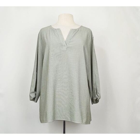 Chico's Tops - Chico's Tunic Top Green White Stripe Knotted 3/4 Sleeve Women's Size 3 XL Boho